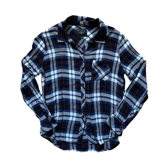 RAILS Kendra Button Down Plaid Shirt Blue Black White Size Medium - Picture 2 of 6
